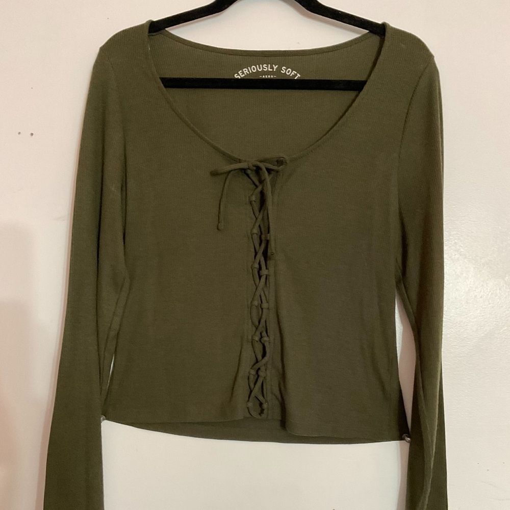 Soft Green Tied Front Crop Top